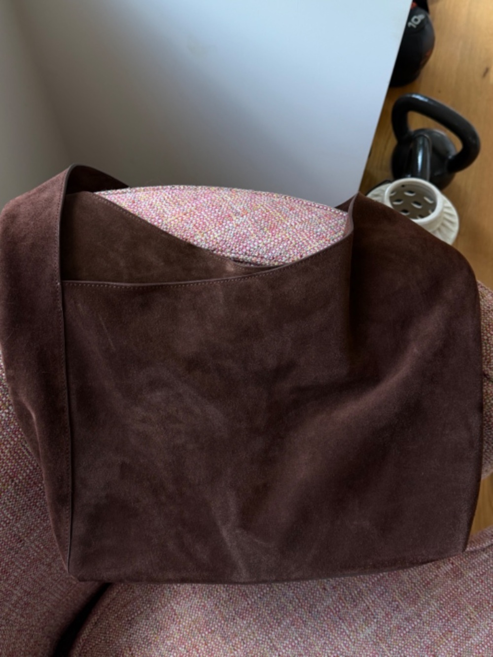 Quince Slouchy Italian Suede Shoulder Bag Chocolate Brown EUC - Picture 5 of 9